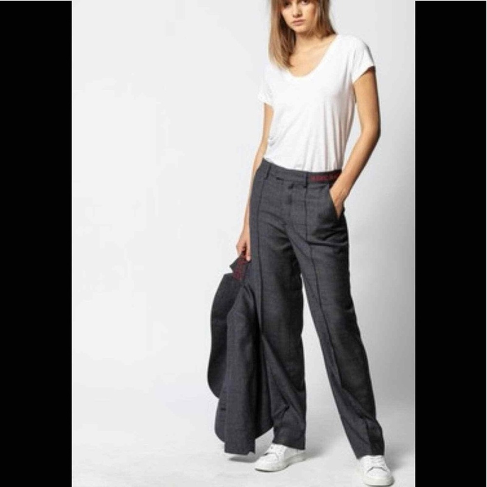 Zadig & Voltaire Peter Carreaux‎ Wool Pants Embroidered Music is Beau Gray XS